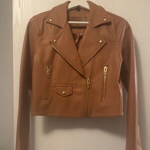 Blank NYC Brown Leather Jacket with Gold Zippers
